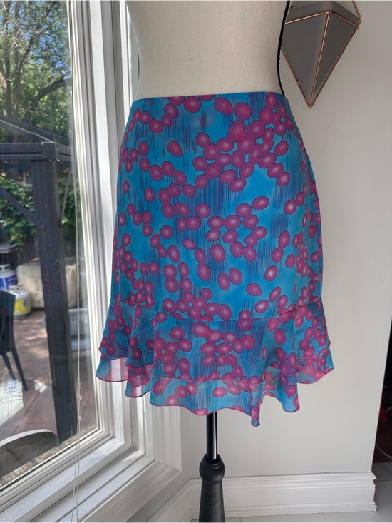 Smart Set Dresses & Skirts - VINTAGE 90s SMART SET Bright Blue & Pink Patterned Ruffle Hem Chiffon Skirt Sz 5